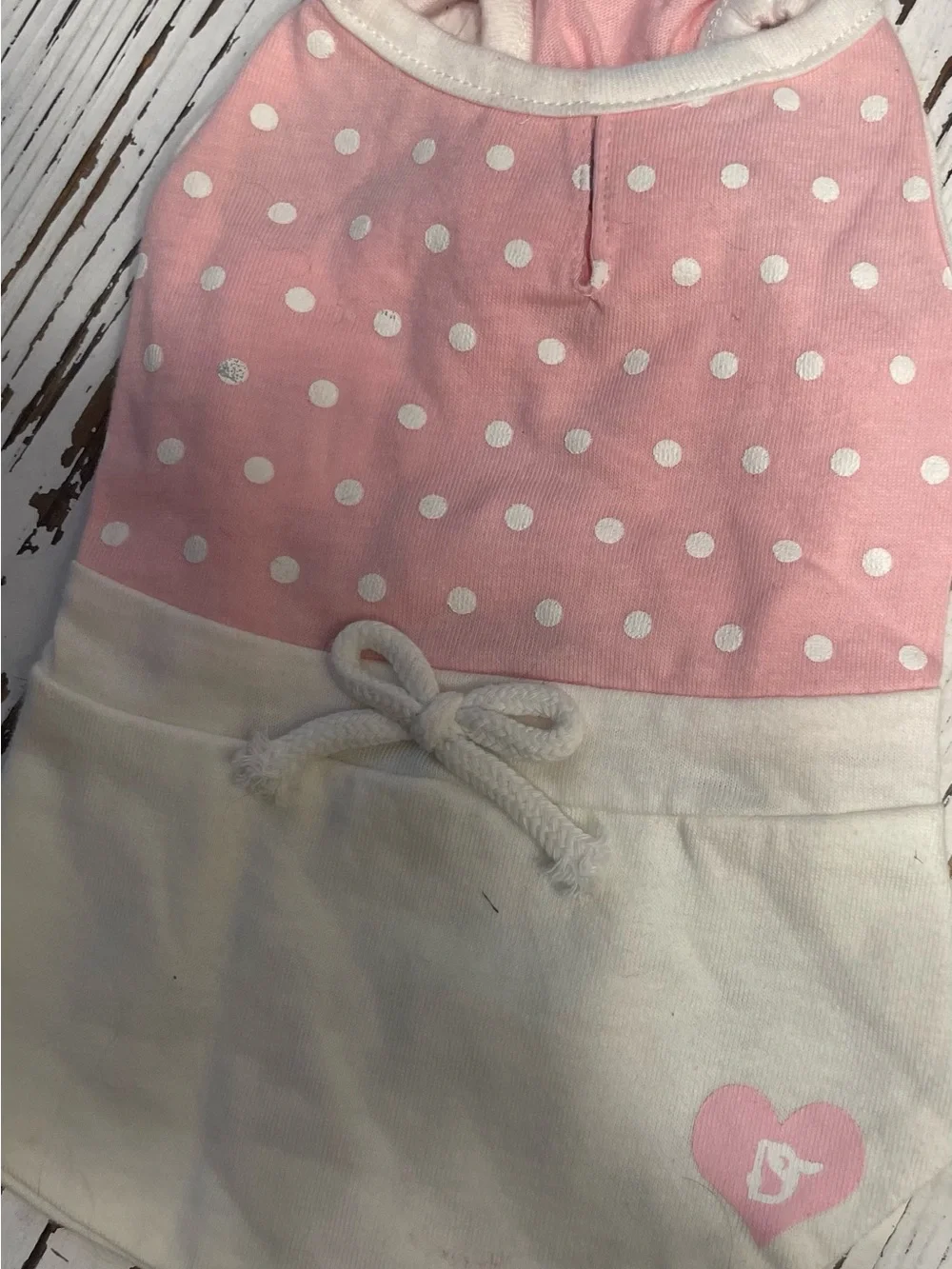Pink Polka Dot & White Dog Dress- Cute Heart Accent